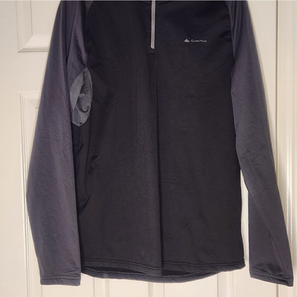 NWT Quechua XL Black Gray 1/4 Front Zip Longsleeves Men's Pullover T-shirt